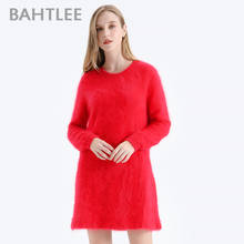 Vestido básico angora a line bahtlee, vestido feminino acima do joelho malha de lã com mangas compridas e gola redonda sexy para outono e inverno 2024 - compre barato