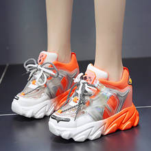 Tênis chunky feminino plataforma branca, calçado feminino sneakers solado grosso casual corrida 6cm 2024 - compre barato