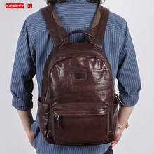 Mochila retrô de couro genuíno masculina, mochila de alta capacidade para laptop 15.6 de couro de vaca, bolsa escolar masculina 2024 - compre barato