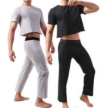 2 pçs/lote roupa dos homens conjunto casual solto calças compridas joggers undershirts dos homens roupa interior conjunto de manga curta fino fitnees topos 2024 - compre barato