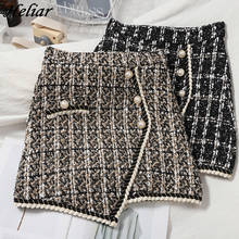 HELIAR-minifalda a cuadros para mujer, falda de Tweed Vintage de cintura alta, Bodycon con botones, elegante, de invierno 2024 - compra barato