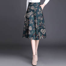 2018 Winter Fall Vintage Women Floral Printed High Waisted Woolen Skirt , Autumn Womens Female 4xl Flower Mid Calf Wool Skirts 2024 - buy cheap