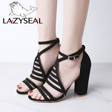 LazySeal-sandalias romanas informales para mujer, zapatos de tacón de 9,5 CM superalto, banda estrecha, Punta abierta, hebilla, talla 43, para vestido de fiesta 2024 - compra barato