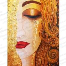 40x50cm rosto da beleza com lágrima dourado quadro diy pintura a óleo por números lona pintura acrílica parede decoração para casa 2024 - compre barato