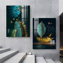 Pôster minimalista moderno de borboleta, ouro azul, imagem em tela de parede, pintura de tela, mural de decoração para sala de estar, decoração de casa 2024 - compre barato