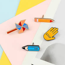Creative Pencil Enamel Pin Cartoon STOP Gesture Windmill Brooches Hat Bag Clothes Lapel Button Pins Badges Jewelry Gift for Kids 2024 - buy cheap