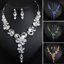 Fashion Women Bib Choker Jewelry Set Crystal Flower Necklace Pendant Earring For Bridal Wedding Party Rhinestone Statement Gifts 2024 - buy cheap