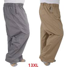 spring summer big size 13XL 165KG men cargo pants simple cotton khaki Stretch loose high waist pants oversize Straight Trousers 2024 - buy cheap