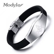 Modyle Cool Punk Masonic Pattern Men Silicone Stainless Steel Bracelets&Bangles Casual Style Wristband Hand Chain For Men 2024 - buy cheap