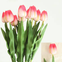 Искусственные цветы Тюльпан длиной 46 см, искусственная латексная ветка, настоящие на ощупь цветы для дома, свадебное украшение, цветочные венки 2024 - купить недорого