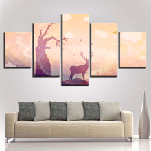 Wall Art 5 Panel Deer Tree Home Decor Abstract Painting Canvas Poster Landscape For Living Room Modern Printed Pictures Frame 2024 - buy cheap