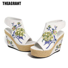 THEAGRANT 2019 Embroidered Wedge Women Sandals Platform Summer Shoes Peep Toe Vintage High Heels Hemp Sole Lady Pumps WSS3051 2024 - buy cheap