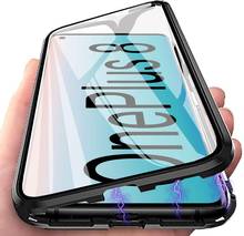 Магнитный чехол для OnePlus 7, 7T Pro, 8 Pro, 2 в 1, двустороннее стекло, металлический бампер, 360 градусов 2024 - купить недорого