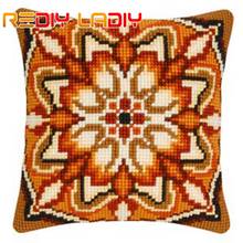 Cross Stitch Cushion Colorful Rosette Chunky Yarn Cross-Stitch Kits Needlework Printed Canvas Pillow Home Decor Arts & Crafts 2024 - buy cheap