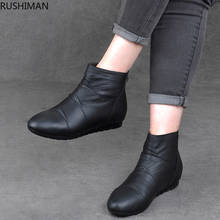 Rashiman botas femininas de inverno, sapatos baixos antiderrapantes confortáveis, de meia-idade, para idosos e pessoas, salto baixo com sola macia 2024 - compre barato