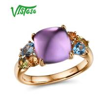 Vistoso anel brilhante dourado rosa 14k 585, joias finas de aniversário, com miçangas, citrin, ametista, peridoto, topázio azul 2024 - compre barato