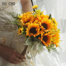 Yo cho seda artificial girassol casamento bouquet de noiva girassol buquê de dama de honra ramo de flores diy festa suprimentos de casamento 2024 - compre barato