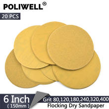 POLIWELL-Discos de lijado en seco, 6 pulgadas, 150mm, papel de lija flocado, grano 80-400, almohadilla de lijado de gancho y bucle, pulido de madera y Metal, 20 Uds. 2024 - compra barato