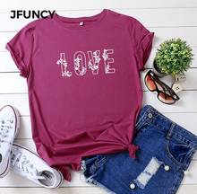 Jfuncy plus size mulheres verão algodão t camisa de manga curta amor impresso camiseta mulher camisas soltas camisetas femininas 2024 - compre barato