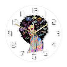 Reloj de pared con dibujo de mujer afroamericana, pintura con silueta acrílica, arte abstracto, decoración del hogar contemporáneo, silencioso 2024 - compra barato