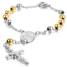 Pulseira masculina e feminina de aço inoxidável, bracelete de crucifixo dourado e prateado com corrente de 8.6 polegadas 2024 - compre barato
