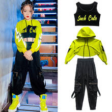 Kids Girls Hip Hop Costume Fluorescent Green Crop Tops Casual Black Pants Girls Jazz Modern Dancing Clothes Show Wear BL5297 2024 - buy cheap