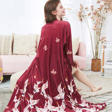 Conjunto de camisola estampa manga comprida, 2 peças, cami + robe, kimono, vestido de dormir, roupa de dormir, primavera, veludo 2024 - compre barato