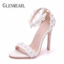 Sandals High Heels Wedding White Shoes Flower Pumps Thin Heels Dress Party Shoes Summer New 2021 Sandals Daimond Sexy Bride 2024 - buy cheap