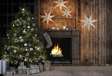 7x5FT веселая Рождественская елка белые шарики подарки сапоги камин звезда на заказ Фотостудия фоны винил 220 см x 150 см 2024 - купить недорого