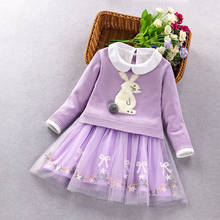 Vestido de algodão para meninas, conjunto de roupas com 2 peças para bebês e crianças, vestido de princesa ocidental, camisola de coelho, conjunto de roupas 2024 - compre barato
