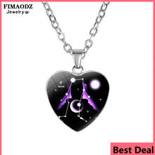 FIMAODZ 12 Constellation Heart Necklace Zodiac Sign Gemini Leo Glass Pendant Chain Birthday Gifts for Women Friends Gift Jewelry 2024 - buy cheap