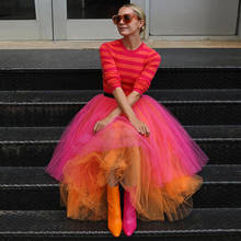 Saias de tule cor-rosa e laranja, plissadas, plissadas, tamanho médio, saia de festa para mulheres, moda feminina 2024 - compre barato