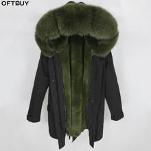 Oftbuy jaqueta de inverno feminina, casaco longo de pele real à prova d'água, parka natural, gola com capuz, roupa de rua de luxo 2020 2024 - compre barato