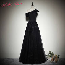 AnXin SH принцессы черного к требованиям заказчика; Сверкающие; Кружевное вечернее платье в винтажном стиле Вечерние на одно плечо невесты производительность Длинная черная молния сбоку; Вечернее платье 2024 - купить недорого