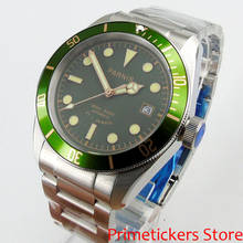 Esfera verde PARNIS 41mm fecha cristal de zafiro movimiento automático para hombre reloj manos amarillas 2024 - compra barato