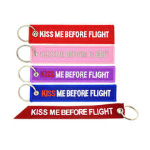 1 piece Aviation keychain KISS ME BEFORE FLIGHT Luggage tag lovers' gift KeyChains blue red purple Pink Embroidery key chain 2024 - buy cheap