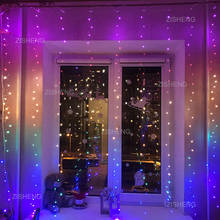 Cortina de luces LED de colores del arco iris, guirnalda de luces LED de Navidad, decoración de ventanas, Patio, fiesta, boda, Navidad, 3x2,8 M 2024 - compra barato