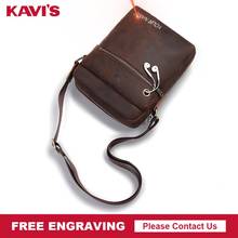 KAVIS Free Engraving Genuine Leather Male's Crossbody Bag Casual Business Leather Men's Messenger Shoulder Bag  Zipper Vintage 2024 - buy cheap