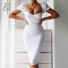 Justchicc белое летнее сексуальное платье для женщин с пышными рукавами, рюшами, драпировкой, молнией, платья-футляр с вырезом на спине, мини-Клубные вечерние платья 2020 2024 - купить недорого