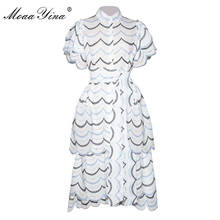 MoaaYina Fashion Designer dress Summer Women's Dress Short sleeve Stripe Embroidery Ruffles Dresses 2024 - buy cheap