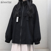 Jaqueta básica feminina, casaco de alça preto estilo coreano, simples, de rua alta, para estudantes 2024 - compre barato