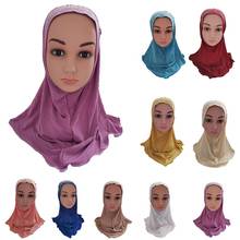 New One Piece Amira Muslim Kids Girls Hijab Rhinestone Tassel Scarf Shawl Wrap Islamic Headscarf Arab Prayer Hat Cap Headwear 2024 - buy cheap