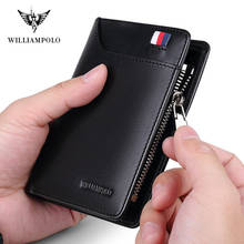 WILLIAMPOLO Genuine Leather Short Male Wallet men's casual multi-function Card Bag Coin Zipper Purses Money Bag Credit Card 2024 - buy cheap