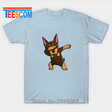 Camiseta con estampado de Doberman para hombre, camisa divertida de verano con cuello redondo, estampado de animales, Pinscher, Dabbing 2024 - compra barato