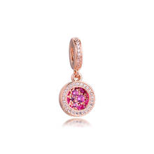 Fits Pandora Bracelet 925 Sterling Silver Sparkling Pink Disc Double Dangle Charm Beads for Women Jewelry DIY Making Kralen 2024 - buy cheap