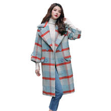 Casaco de lã de alta qualidade misturado feminino jaqueta de lã listrada nova 2020 outono inverno casaco de verificação dupla breasted k709 2024 - compre barato