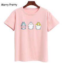 Camiseta Rosa Kawaii de algodón para mujer, Tops Harajuku con estampado de dibujos animados, Camiseta holgada de manga corta para mujer 2024 - compra barato