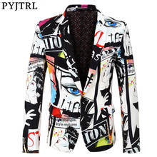 PYJTRL Brand New Tide Mens Fashion Print Blazer Design Plus Size Hip Hot Casual Male Slim Fit Suit Jacket Singer Costume 2024 - buy cheap