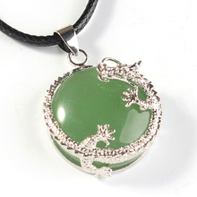 Trendy-beads Antique Silver Plated Chinese Dragon Wrap Half Ball Bead Natural Green Aventurine Pendant 2024 - buy cheap