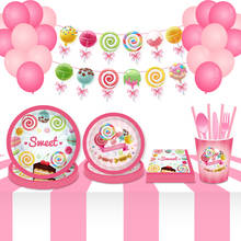 Pink Lollipop Theme Party Set Disposable Tableware Kids Birthday Paper Plate Napkins Candy Baby Shower Party Decor Supplies 2024 - buy cheap